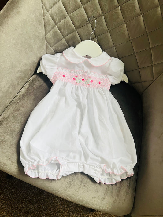 Smocked baby girl romper