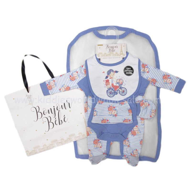 R18644: BABY GIRLS FLORAL BIKE 6 PIECE NET BAG GIFT SET